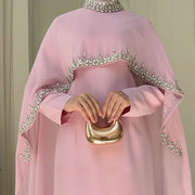 Celestial Rhinestone Abaya with Matching Cape | Luxury 2-Piece Evening Abaya Dress (AA251)
